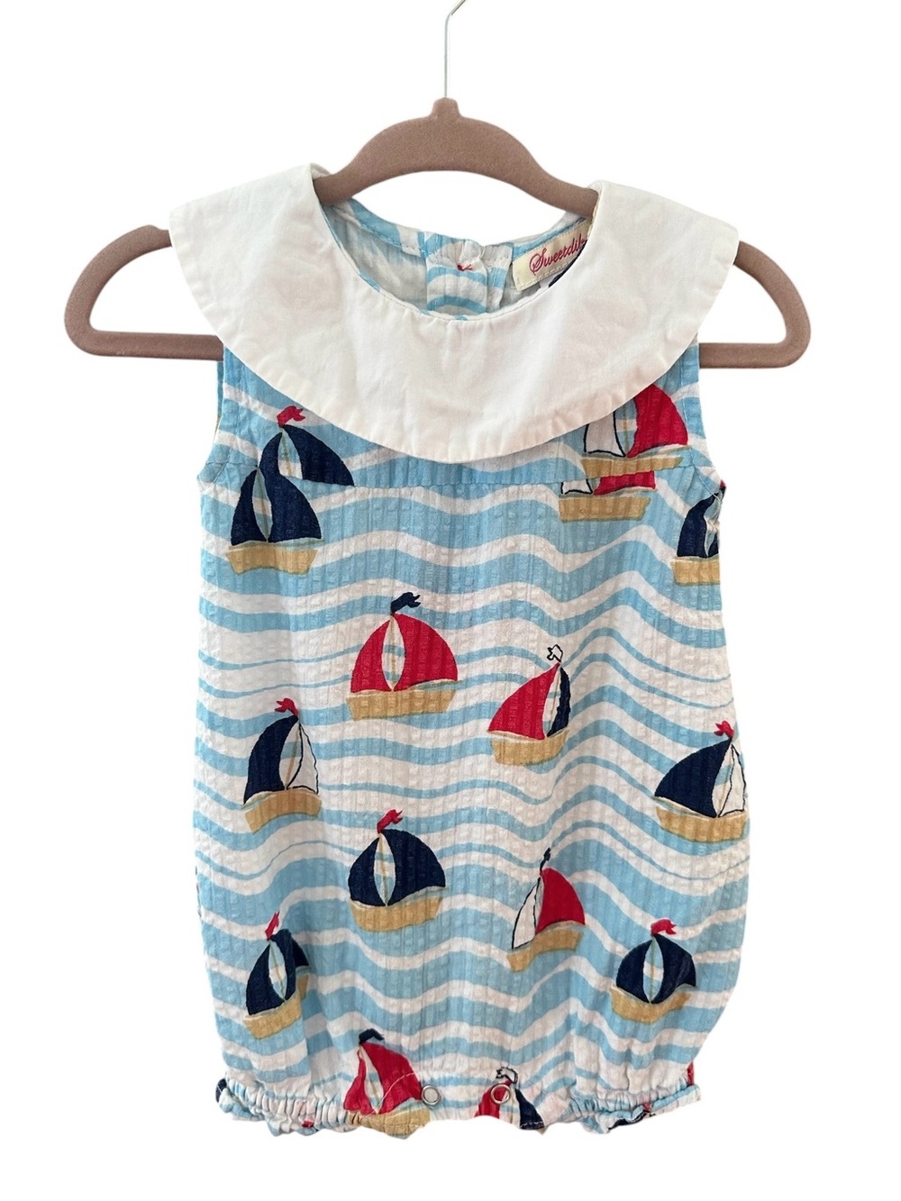 Sweetdil Nautical Sailboat Seersucker Bubble • 9M • 4th of July